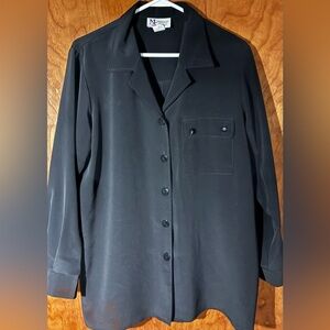 Maggie Sweet Black Button-Front Collared Blouse With Front Pocket